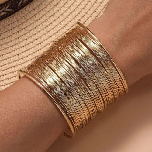 Gold Plated Party Statement Mesh Design Silver Free Size Korean Cuff Bracelet - Wholesale