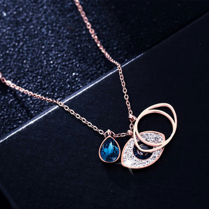 Stainless Steel Rose Gold-Plated American Diamond Studded Evil Eye Necklace - Wholesale