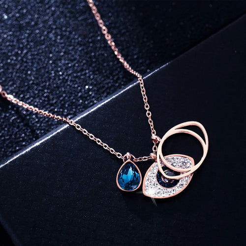 Stainless Steel Rose Gold-Plated American Diamond Studded Evil Eye Necklace - Wholesale
