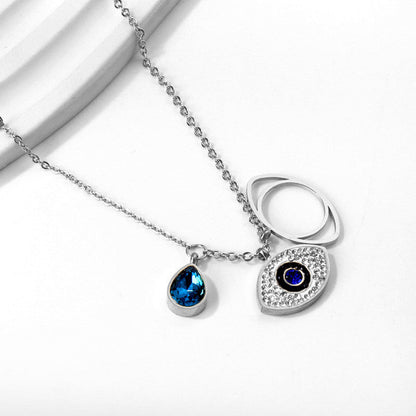 Anti-Tarnish Stainless Steel Silver-Plated American Diamond Studded Evil Eye Necklace - Wholesale