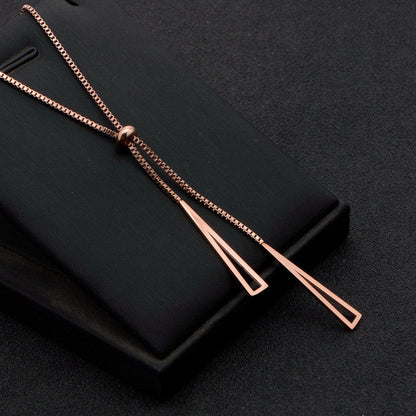 Stainless Steel Rose Gold-Plated Geometric Tassel Pull-Out Necklace - Wholesale
