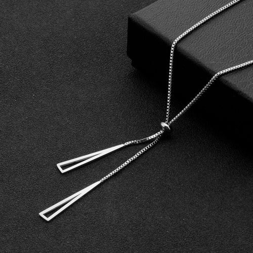 Anti-Tarnish Silver-Plated Geometric Tassel Pull-Out Necklace - Wholesale