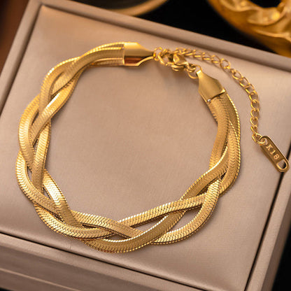 Anti-Tarnish Stainless Steel Gold-Plated Thick Snake Chain Bracelet - Wholesale