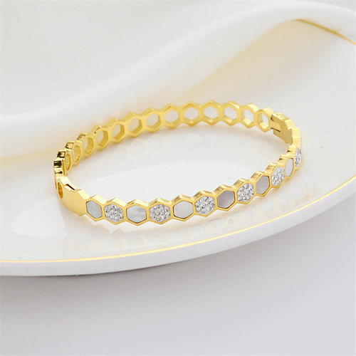Anti-Tarnish Gold-Plated Stainless Steel Hexagonal Openable Bracelet - Wholesale