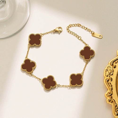 Anti-Tarnish Stainless Steel Gold Plated Brown Clover Bracelet - Wholesale