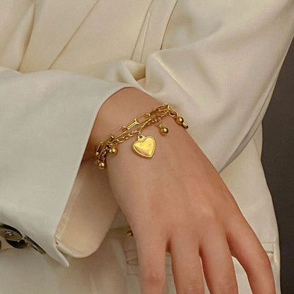 Anti-Tarnish Gold-Plated Heart Themed Wraparound Stainless Steel Bracelet - Wholesale