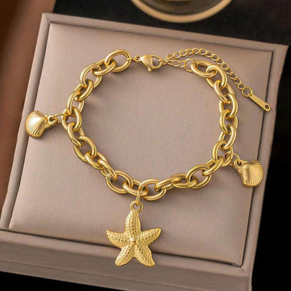 Anti-Tarnish Gold-Plated Star Themed Wraparound Stainless Steel Bracelet - Wholesale