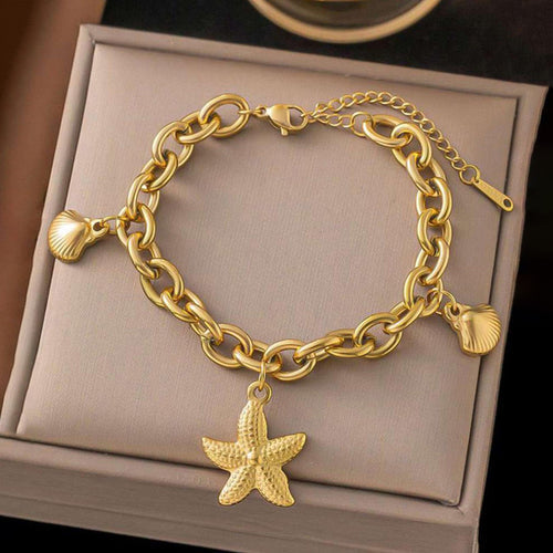Anti-Tarnish Gold-Plated Star Themed Wraparound Stainless Steel Bracelet - Wholesale