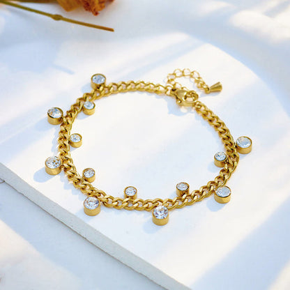Anti-Tarnish Gold-Plated Dainty Crystal Accents Wraparound Bracelet - Wholesale