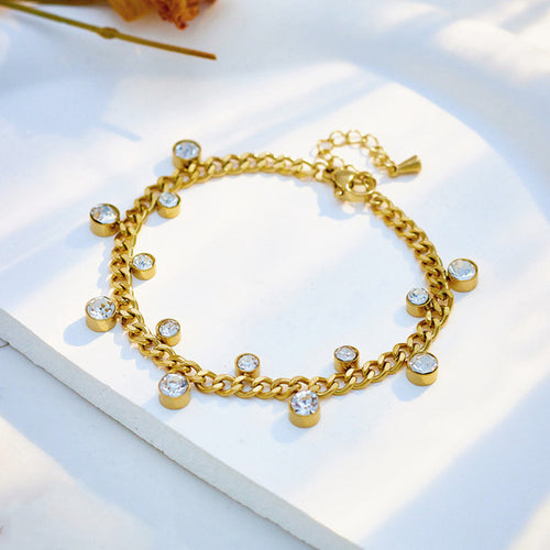Anti-Tarnish Gold-Plated Dainty Crystal Accents Wraparound Bracelet - Wholesale