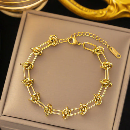 Anti-Tarnish Stainless Steel Gold-Plated Knotted Chain Wraparound Bracelet - Wholesale