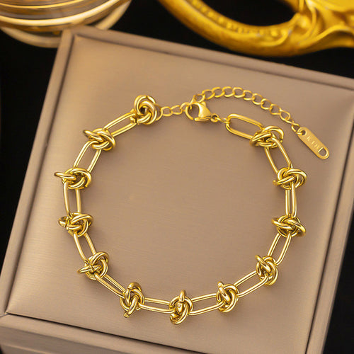 Anti-Tarnish Stainless Steel Gold-Plated Knotted Chain Wraparound Bracelet - Wholesale