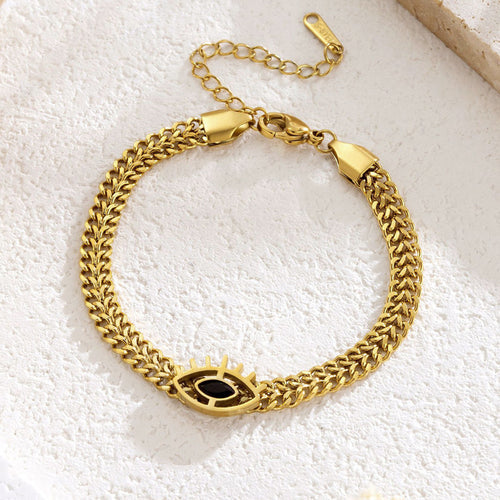 Anti-Tarnish Stainless Steel Gold-Plated Evil Eye Wraparound Bracelet - Wholesale