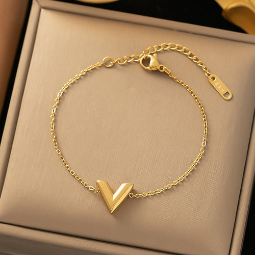 Anti-Tarnish Gold-Plated V-Shaped Wraparound Stainless Steel Bracelet - Wholesale