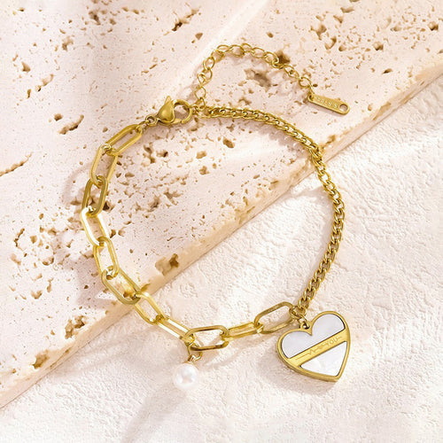 Anti-Tarnish Stainless Steel Gold-Plated Heart Themed Wraparound Bracelet - Wholesale