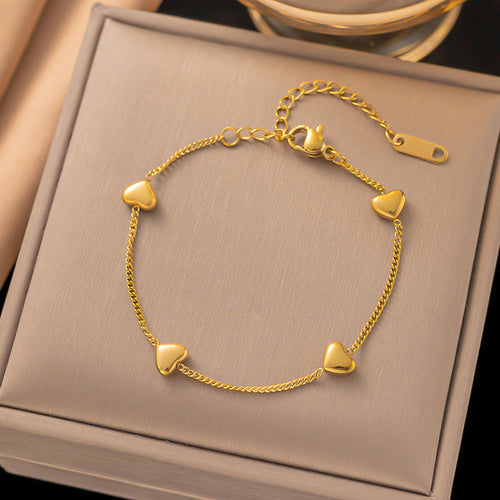 Anti-Tarnish Stainless Steel Gold-Plated Heart Themed Wraparound Bracelet - Wholesale
