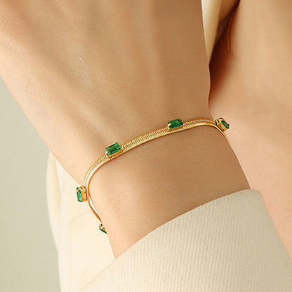 Anti-Tarnish Gold-Plated Green Emerald Studded Snake Chain Wraparound Bracelet - Wholesale