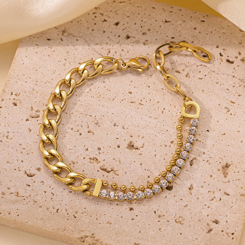 Anti-Tarnish Gold-Plated Stone Studded Miami Cuban Link Bracelet - Wholesale