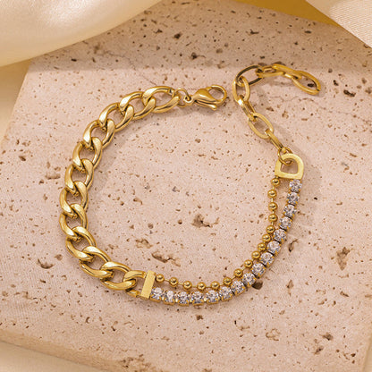 Anti-Tarnish Gold-Plated Stone Studded Miami Cuban Link Bracelet - Wholesale