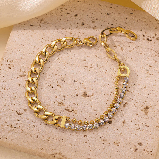 Anti-Tarnish Gold-Plated Stone Studded Miami Cuban Link Bracelet - Wholesale