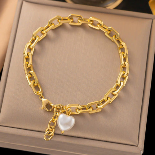 Anti-Tarnish Stainless Steel Gold-Plated Pearl Studded Wraparound Bracelet - Wholesale