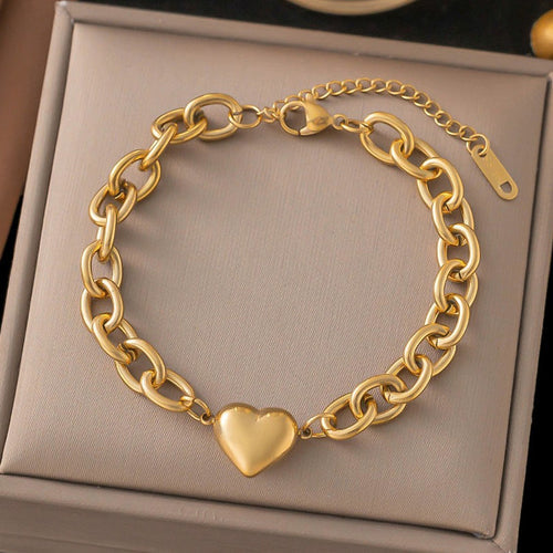 Anti-Tarnish Stainless Steel Gold-Plated Heart Themed Wraparound Bracelet - Wholesale