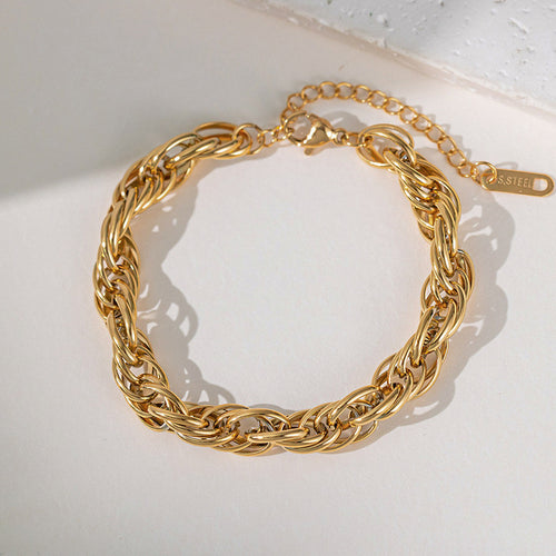 Anti-Tarnish Gold Plated Stainless Steel Thick Chain Rope Style Wraparound Bracelet - Wholesale