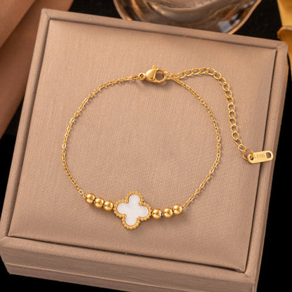 Anti-Tarnish Stainless Steel Gold-Plated White Clover Wraparound Bracelet - Wholesale