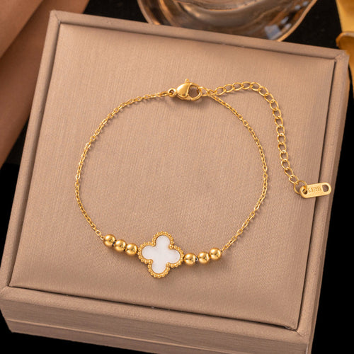 Anti-Tarnish Stainless Steel Gold-Plated White Clover Wraparound Bracelet - Wholesale