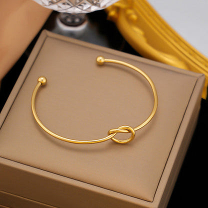 Anti-Tarnish Stainless Steel Gold-Plated Knotted Cuff Bracelet - Wholesale