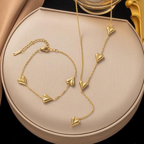 Anti-Tarnish Stainless Steel Gold-Plated Heart Themed Jewellery Set - Wholesale
