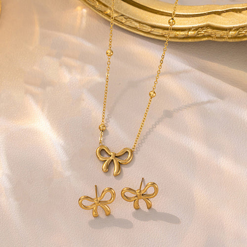 Anti-Tarnish Gold-Plated Bow Themed Jewellery Set - Wholesale