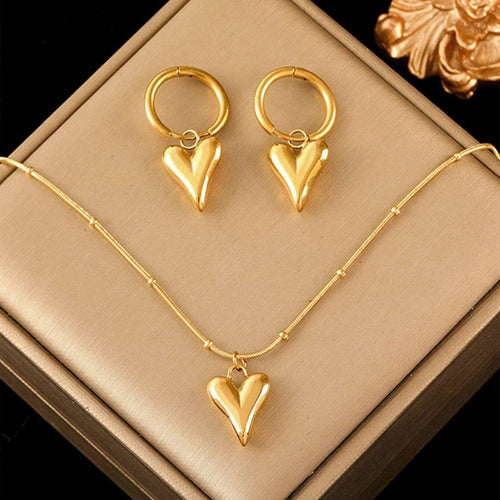Anti-Tarnish Gold-Plated Heart Themed Jewellery Set - Wholesale