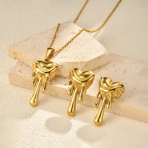 Anti-Tarnish Stainless Steel Gold Plated Heart Themed Jewellery Set - Wholesale