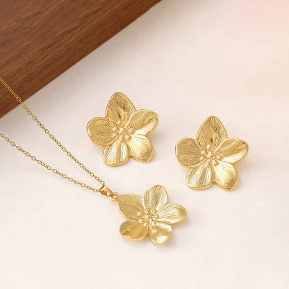 Anti-Tarnish Stainless Steel Gold Plated Floral Themed Jewellery Set - Wholesale