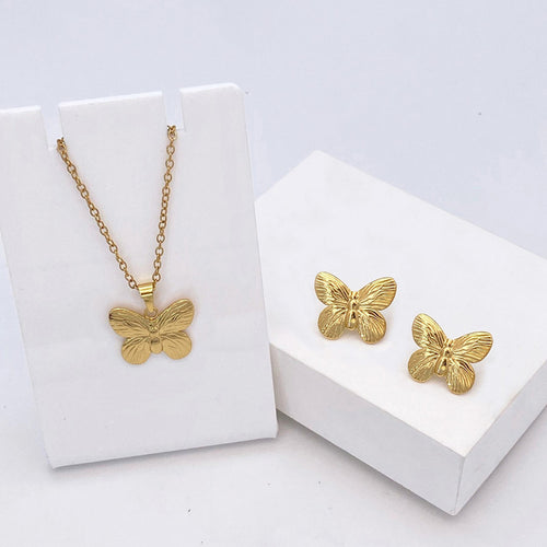 Anti-Tarnish Stainless Steel Gold Plated Butterfly Themed Jewellery Set - Wholesale