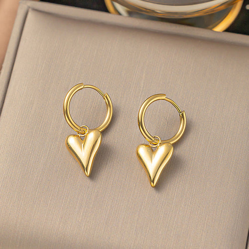Gold Plated Anti-Tarnish Heart Themed Earrings - Wholesale