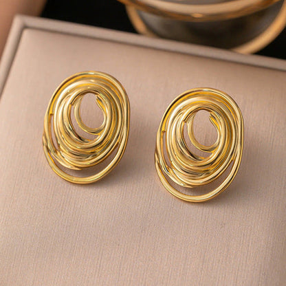 Gold Plated Anti Tarnish Stainless Steel Spiral Stud Earrings - Wholesale