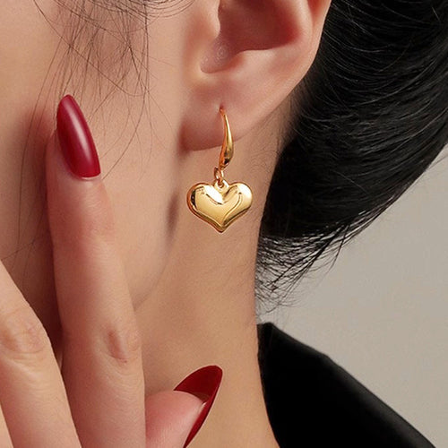 Gold Plated Anti Tarnish Stainless Steel Heart Themed Drop Earrings - Wholesale