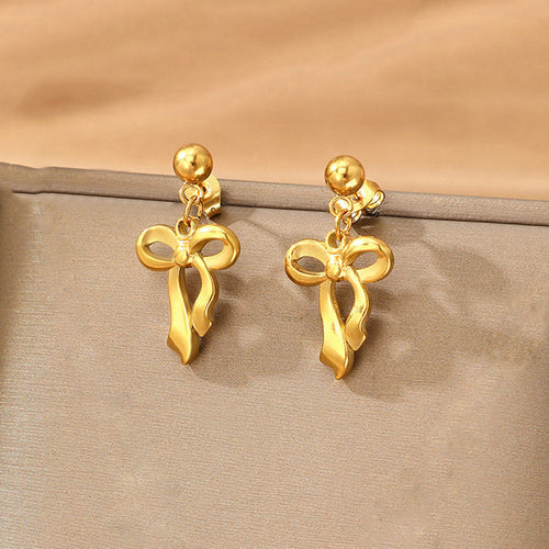 Gold-Plated Stainless Steel Anti-Tarnish Infinity Bow Drop Earrings - Wholesale