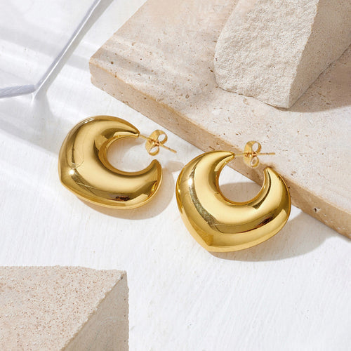 Anti-Tarnish Gold Plated Chunky Statement Hoop Earrings - Wholesale