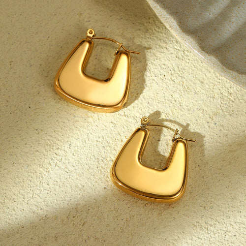 Anti-Tarnish Gold Plated Chunky Geometric Statement Hoop Earrings - Wholesale