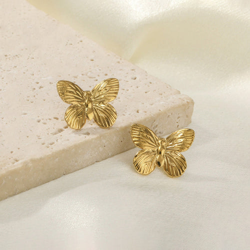 Anti-Tarnish Stainless Steel Gold Plated Butterfly Themed Earrings - Wholesale