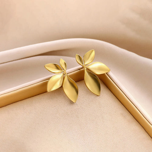 Anti-Tarnish Stainless Steel Gold Plated Floral Themed Earrings - Wholesale