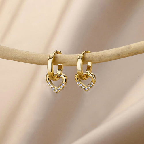 Anti-Tarnish Stainless Steel Gold Plated Heart Themed Earrings - Wholesale