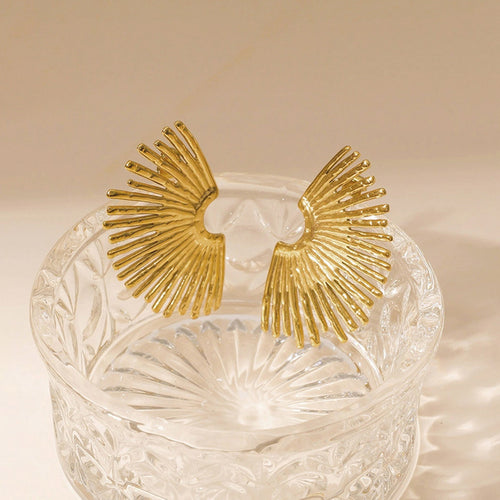 Anti-Tarnish Stainless Steel Gold Plated Floral Themed Earrings - Wholesale