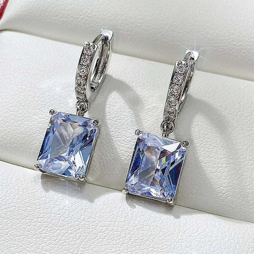 Anti-Tarnish Silver Plated Rectangular American Diamond Studded Crushed Ice Cut Drop Earrings - Wholesale