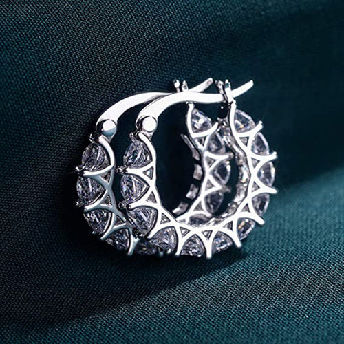 Anti-Tarnish Silver Plated American Diamond Studded Contemporary Beautiful Hoop Earrings - Wholesale