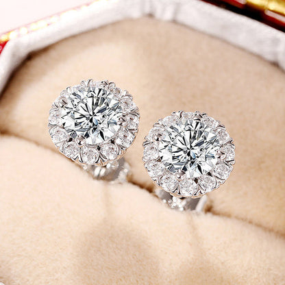 Anti-Tarnish Silver Plated AD Studded Round Shape Stud Earrings - Wholesale