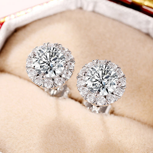 Anti-Tarnish Silver Plated AD Studded Round Shape Stud Earrings - Wholesale